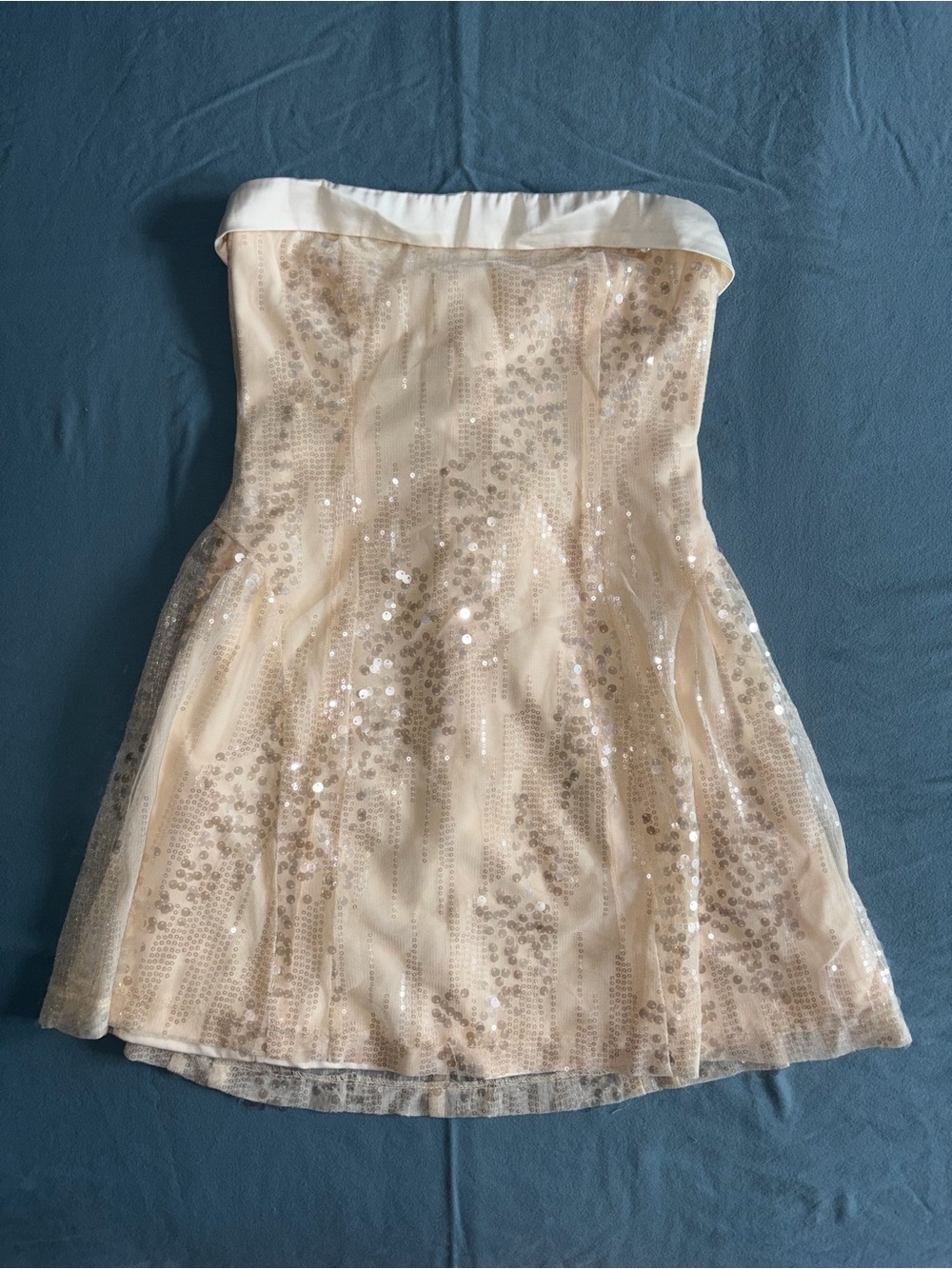 Cider Strapless Sequin Mini Dress in Champagne Cream